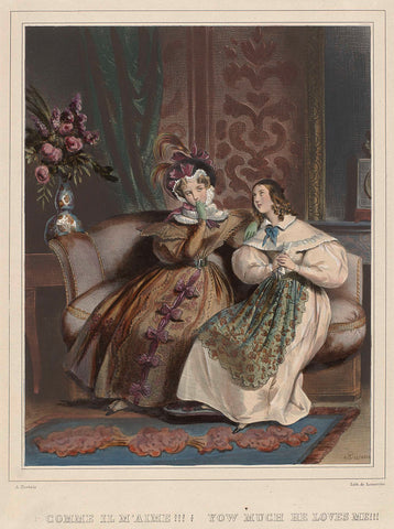 Women. Fashionable Gallery, ca. 1830: Comme il m'aime!!! (...), Joseph Rose Lemercier, c. 1830 Canvas Print