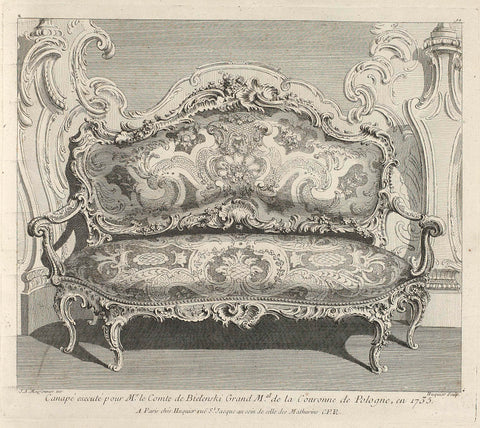 Design for a cananpé or sofa, Gabriel Huquier, Juste Aurèle Meissonnier, 1738 - 1749 Canvas Print