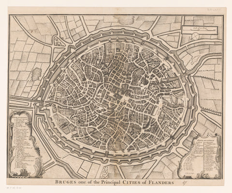 Map of Bruges, Isaac Basire, 1751 - 1762 Canvas Print