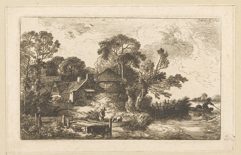 Farm with haystack on the water, Christian Wilhelm Ernst Dietrich, 1744 Canvas Print