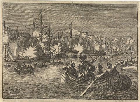 Spanish fleet on the Scheldt captured and burned by Dutchmen, 1631, Caspar Luyken, 1698 Canvas Print