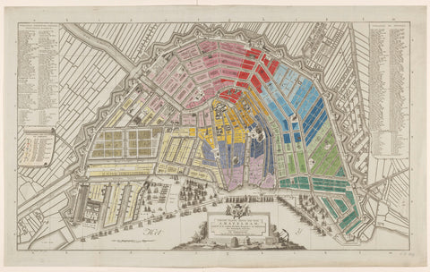 Map of Amsterdam with division into half brigades and battalions of the National Guard, Cornelis van Baarsel, 1795 Canvas Print