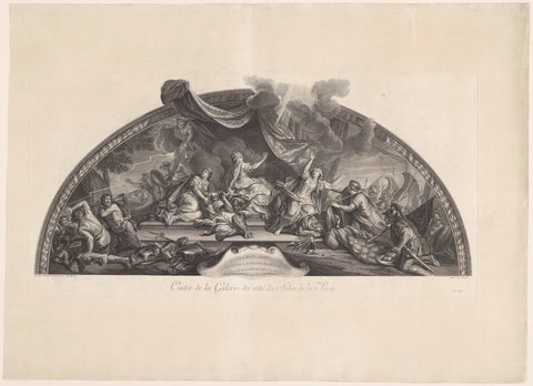 Painting with allegorical representation of the Netherlands that makes peace with and detaches itself from Germany and Spain, 1678, Benoît Audran (II), 1752 Canvas Print