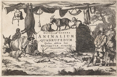 Title picture with shepherds and livestock, anonymous, 1628 - 1679 Canvas Print