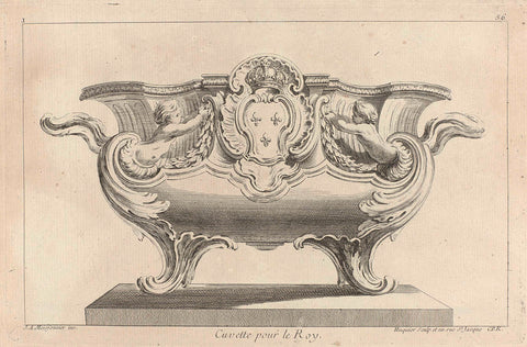 Design for a wash basin with the coat of arms of the French king, Gabriel Huquier, Juste Aurèle Meissonnier, 1738 - 1749 Canvas Print