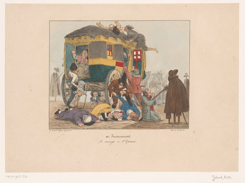 Omnibus with passengers is raided, Joseph Ambroise Jobard, after 1826 Canvas Print