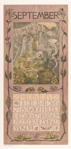 Calendar sheet September with rabbits, Theo van Hoytema, 1901 Canvas Print