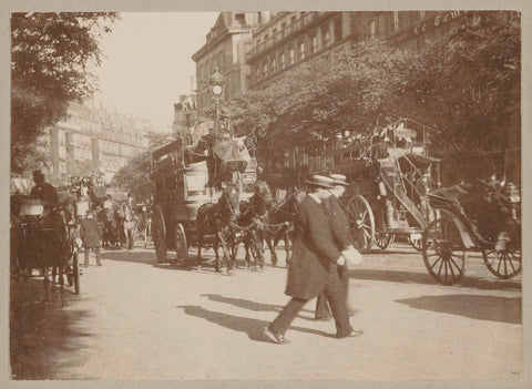 Street view with traffic of carriages in Paris, anonymous, c. 1900 Canvas Print