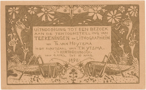 Invitation with two grasshoppers, Theo van Hoytema, in or before 1898 Canvas Print