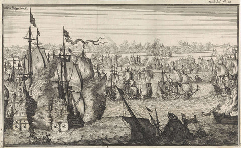 Zeeslag bij Duins, 1639, Herman Padtbrugge, 1676 Canvas Print