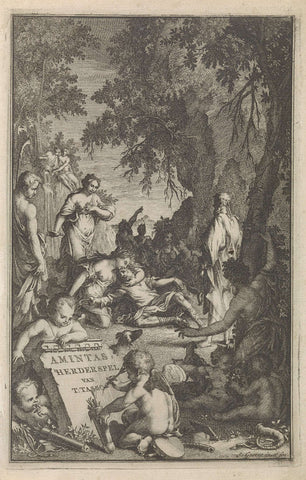 Silvia cries for the death of her beloved Aminta, Jan Goeree, 1715 Canvas Print