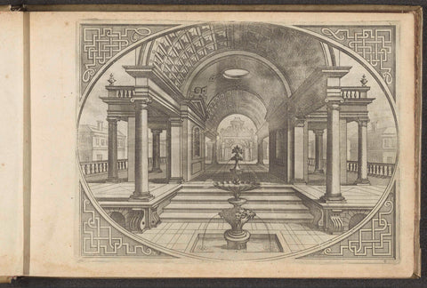 Open hall with tunnel vault and fountain in the foreground, Johannes or Lucas van Doetechum, 1601 Canvas Print