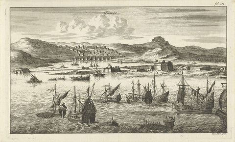 Tunisia, seen from the sea, Jan Luyken, 1684 Canvas Print