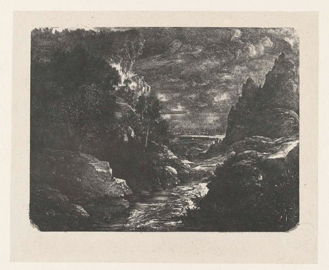 Landscape with Rocks and River, Rodolphe Bresdin, 1871 Canvas Print