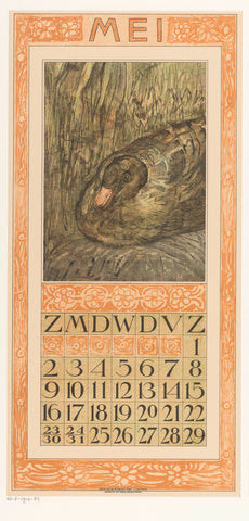 Calendar sheet May with breeding duck, Theo van Hoytema, 1908 Canvas Print