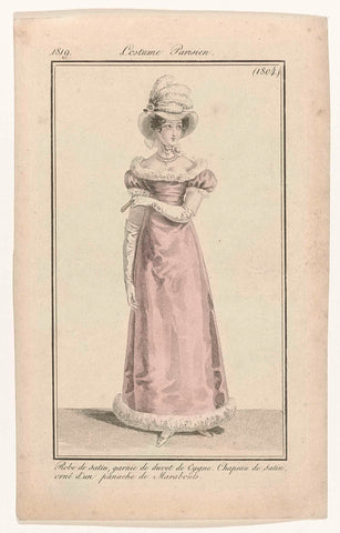 Journal des Dames et des Modes, Costume Parisien, 25 March 1819, (1804): Robe de satin (...), anonymous, 1819 Canvas Print