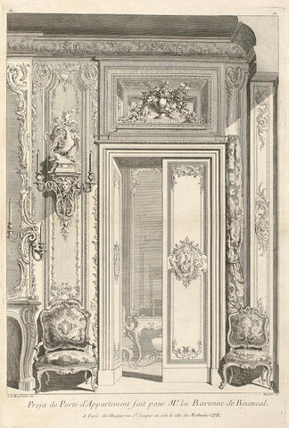 Ontwerp voor een deur voor het appartement van madame de Besenval, Gabriel Huquier, Juste Aurèle Meissonnier, 1738 - 1749 Canvas Print