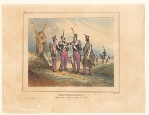 Four infantrymen of the line, Victor Adam, 1832 - 1833 Canvas Print