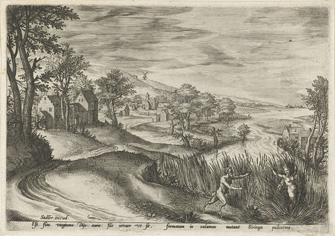 Pan pursues the nymph Syrinx, Johann Sadeler (I), 1560 - 1600 Canvas Print