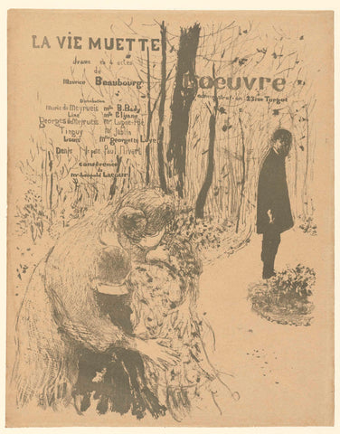 Cover for program booklet with woman with two children and man in park for play La vie muette with list of roles and actors, Édouard Vuillard, 1894 Canvas Print