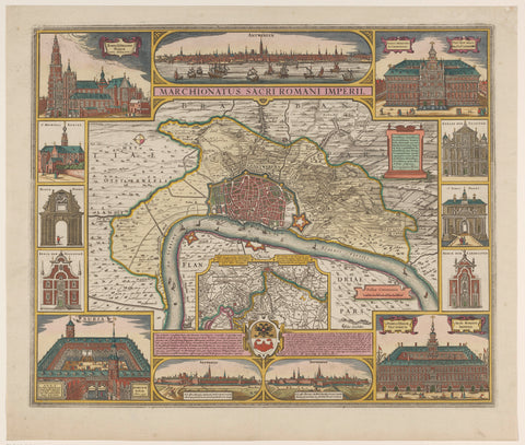 Map of the city of Antwerp and its surroundings, Claes Jansz. Visscher (II), 1634 - 1720 Canvas Print