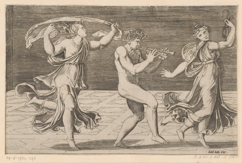 Dansende sater en maenaden, Agostino Veneziano, 1516–1562 Canvas Print