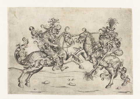 Battle between two wild men on horseback, Israhel van Meckenem, 1455 - 1503 Canvas Print