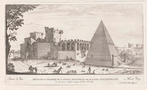 Pyramid of Cestius to Rome, Giovanni Battista Falda, 1665 Canvas Print