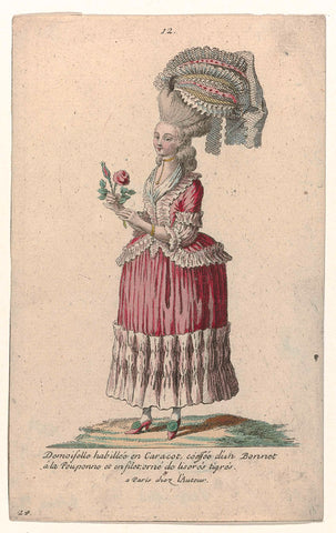 Gallerie des Modes et Costumes Français, 1785, nr. 12, nr. 24, Kopie naar K 59 : Demoiselle dressed as Caracot (...)., Pierre Gleich (possibly), c. 1785 Canvas Print