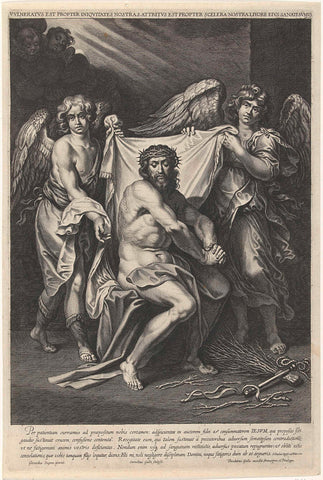 Christ as Man of Sorrows with two angels and two cherubim, Cornelis Galle (I), 1586 - 1633 Canvas Print