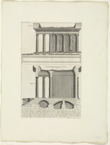 Zijaanzicht en doorsnede van de Tempel van Portunus te Rome, Giovanni Battista Piranesi, c. 1756 - c. 1757 Canvas Print