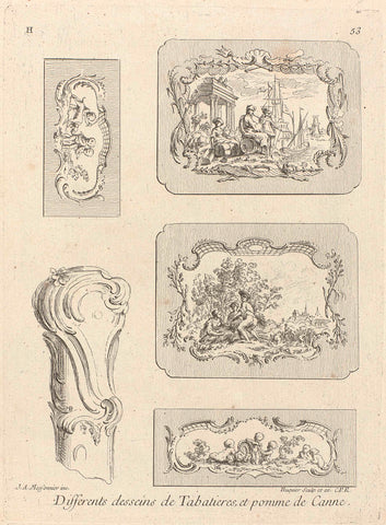 Ontwerpen voor snuifdozen en de knop van een wandelstok, Gabriel Huquier, Juste Aurèle Meissonnier, 1738 - 1749 Canvas Print