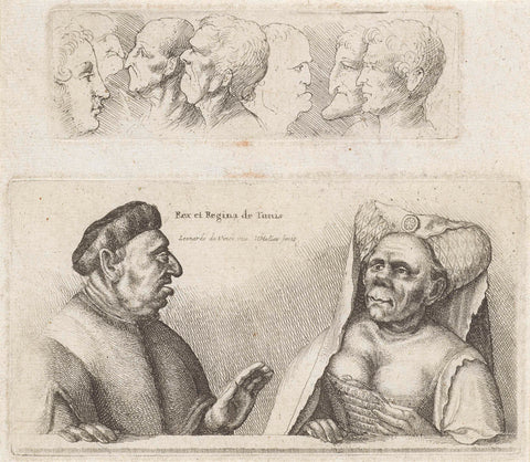 Frisian with study heads / Caricatures of the king and queen of Tunisia, Wenceslaus Hollar, 1645 Canvas Print