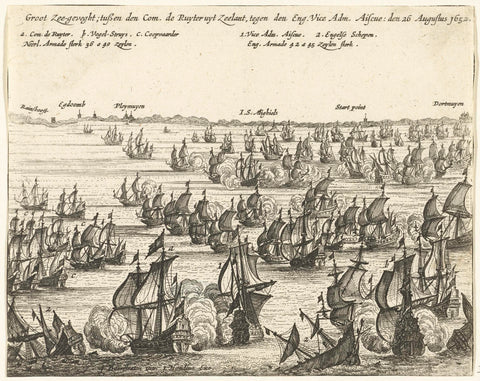 Battle of Plymouth between the State Fleet under De Ruyter and the English fleet under Ayscue, 1652, anonymous, 1654 - 1656 Canvas Print