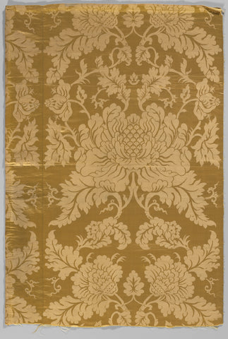 Part of a wall covering of yellow silk damask with floral design, , 1700 - 1725 Canvas Print