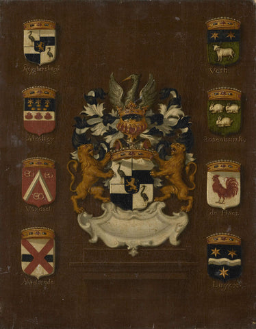 Coat of Arms of Jan van Reyersbergh with its eight quarterings, anonymous, 1650 - 1699 Canvas Print