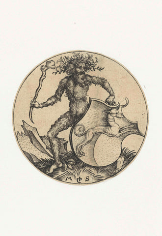 Coat of arms with a dog, held by a wild man with a mace, Martin Schongauer, 1470 - 1490 Canvas Print