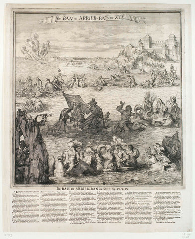 Cartoon on the taking of the silver fleet at Vigo, 1702, Romeyn de Hooghe (manner of), 1702 Canvas Print