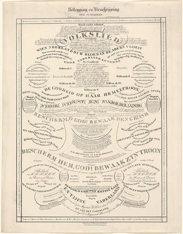 Explanation accompanying the print with the calligraphy of the song 'Wien Neêrlands Bloed' at the twenty-five-year reign anniversary of King William I, 1838, Willem Charles Magnenat, 1838 Canvas Print