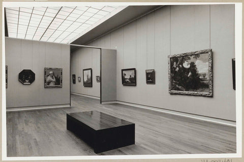 Rooms with paintings and sofa for visitors, separated by a built-in wall with passage, 1970 Canvas Print