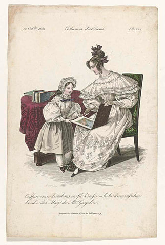 Journal des Dames et des Modes, Costumes Parisiens, 10 October 1832, (3022): Coiffure orné (...), Jean Denis Nargeot, 1832 Canvas Print