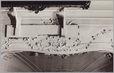 Part of ceiling with leaf vines and a flower garland propped up, 1981 Canvas Print