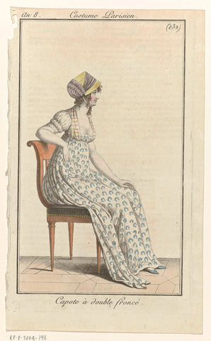 Journal des Dames et des Modes, Costume Parisien, 24 July 1800, Year 8 (232) : Capote à double froncé, anonymous, 1800 Canvas Print