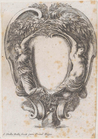 Cartouche with a duck and two nymphs whose arms have grown into branches, Stefano della Bella, 1647 Canvas Print