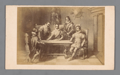 Photo reproduction of an engraving of the meeting of Oranje, Horne, Egmond, Hoogstraten and Lodewijk van Nassau in Dendermonde on 3 October 1566, anonymous, 1850 - 1900 Canvas Print