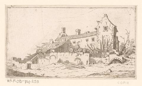 House against which barrels are piled up, anonymous, Israël Silvestre, after 1631 - in or after 1691 Canvas Print