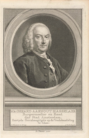 Portrait of Gerard Aarnout Hasselaer, Jacob Houbraken, 1759 Canvas Print