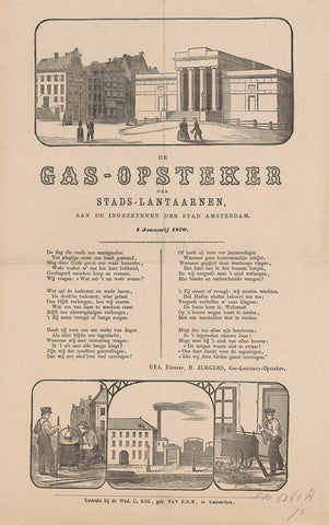 New Year's wish of the gas lantern plugs of Amsterdam for the year 1870, anonymous, 1869 - 1870 Canvas Print