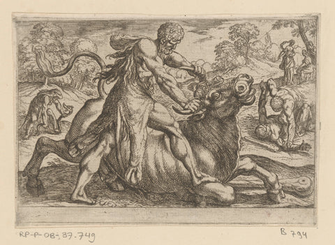 Hercules worstelt met Acheloüs, Antonio Tempesta, 1608 Canvas Print