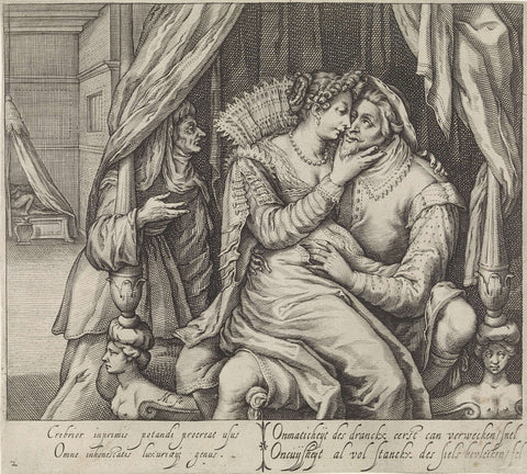 Gentleman with a Prostitute, Overlooked by a Procuress, Jacob Matham, 1619 - 1623 Canvas Print